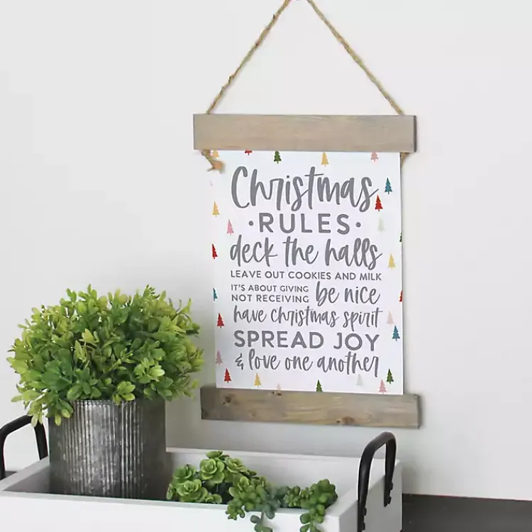 Christmas Art & Wall Decor>Kirklands Home Christmas Rules Hanging Canvas Sign