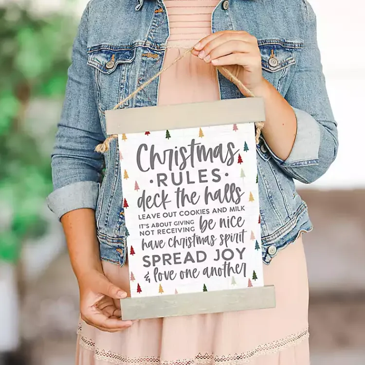 Christmas Art & Wall Decor>Kirklands Home Christmas Rules Hanging Canvas Sign