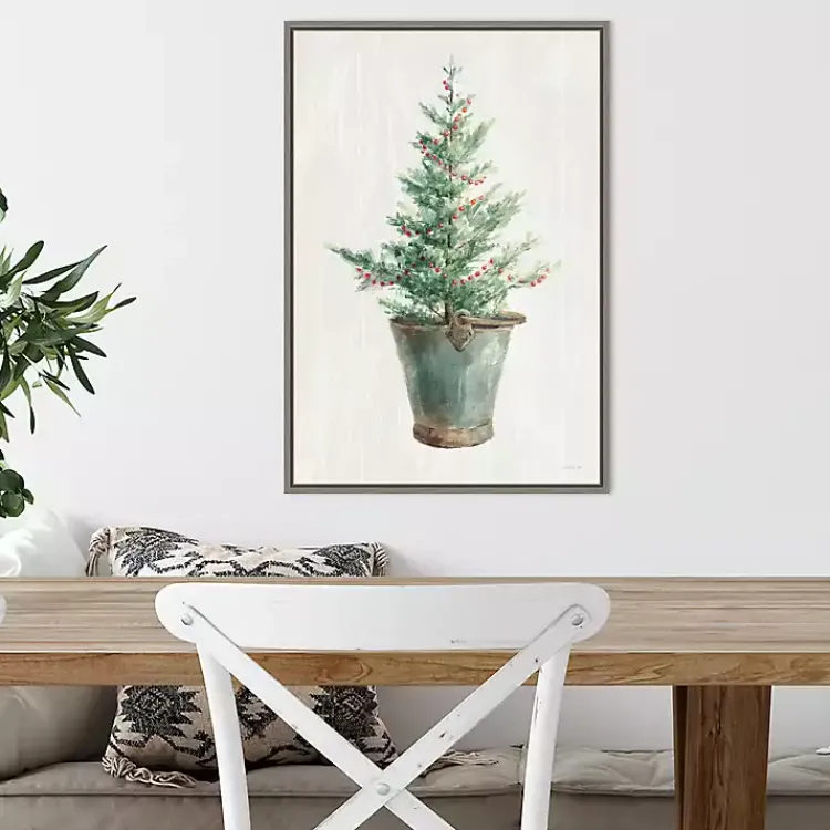 Christmas Art & Wall Decor>Kirklands Home Christmas Tree Metal Pail Framed Canvas Art Print