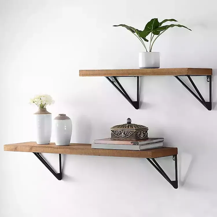 Kirklands Home Classic Brown Wood Wall Shelves, Set of 2 Sale