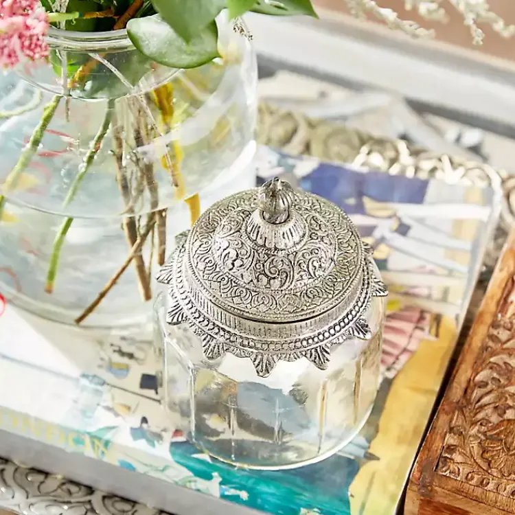 Decorative Bowls & Jars>Kirklands Home Clear Glass Jars with Decorative Lids, Set of 3