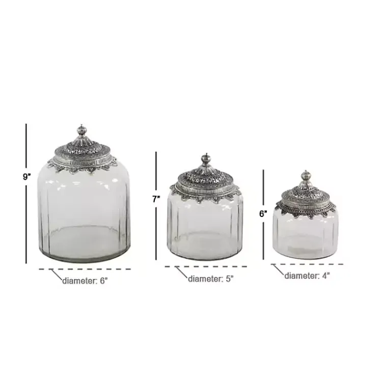 Decorative Bowls & Jars>Kirklands Home Clear Glass Jars with Decorative Lids, Set of 3