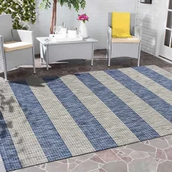 Kirklands Home Coastal Stripes Outdoor Area Rug, 7x9 New