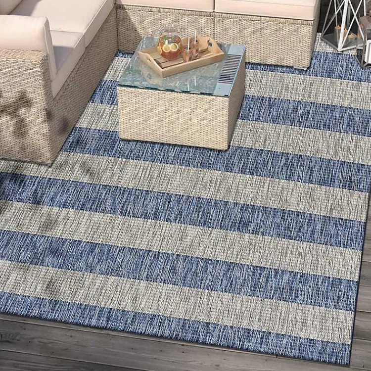 Kirklands Home Coastal Stripes Outdoor Area Rug, 7x9 New