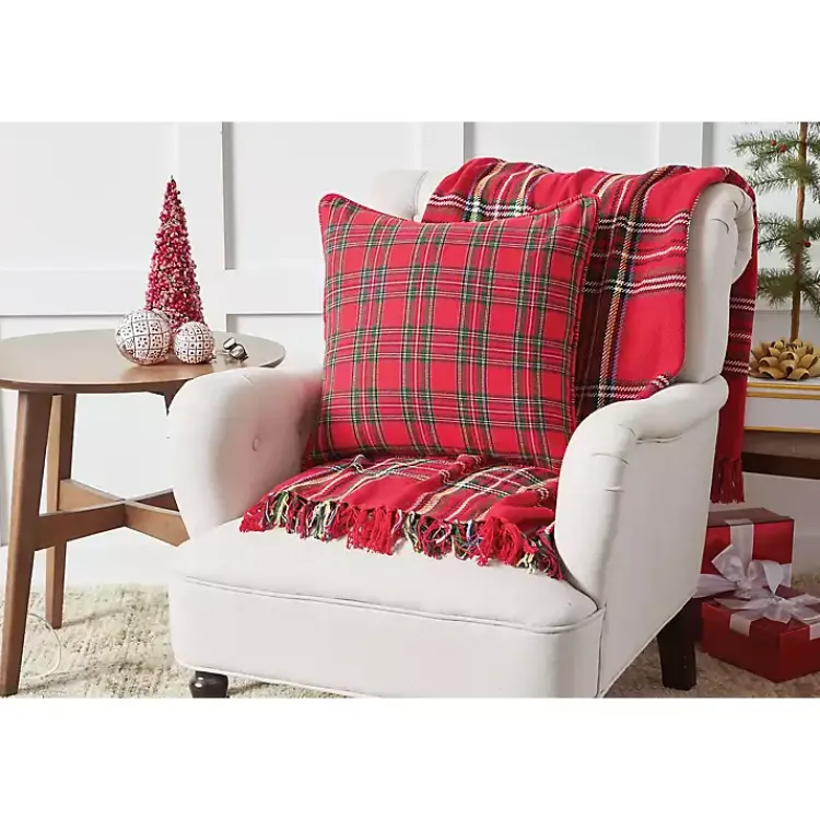 Christmas Pillows>Kirklands Home Collie Plaid Christmas Pillow Red
