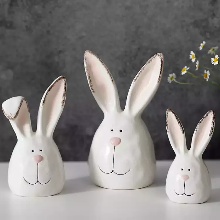 Statues & Figurines>Kirklands Home Crackle Finish Bunny Heads, Set of 3 White