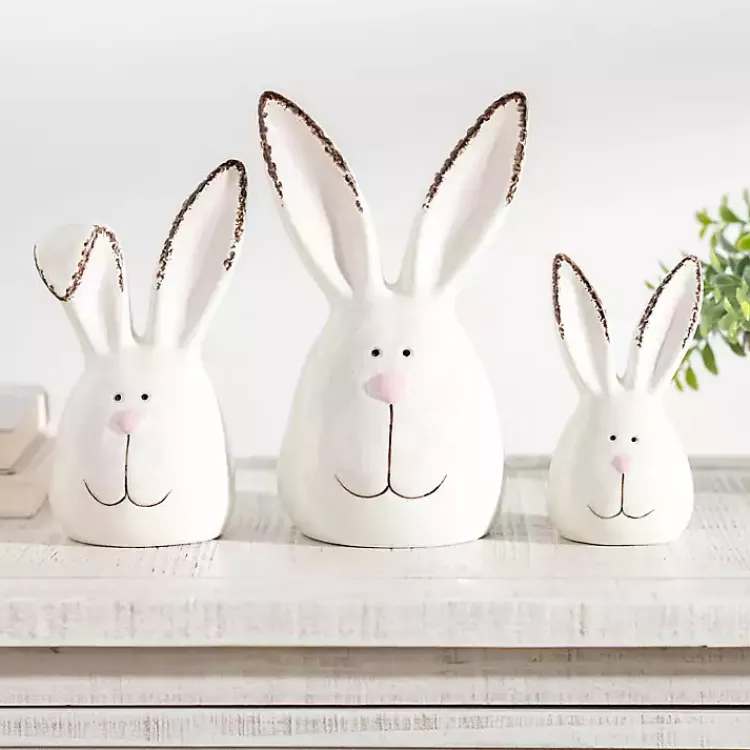 Statues & Figurines>Kirklands Home Crackle Finish Bunny Heads, Set of 3 White