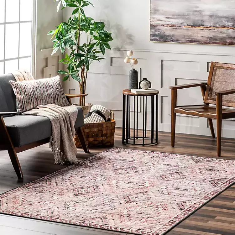 Kirklands Home Cream & Red Diamond Trellis Washable Area Rug, 3x5 Discount