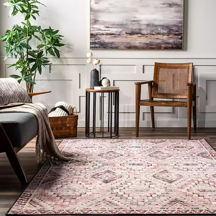 Kirklands Home Cream & Red Diamond Trellis Washable Area Rug, 3x5 Discount