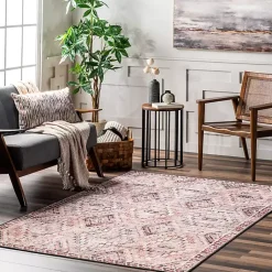Kirklands Home Cream & Red Diamond Trellis Washable Area Rug, 5x8 Sale