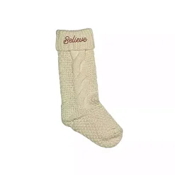Christmas Stockings & Stocking Holders>Kirklands Home Cream Believe Script Christmas Stocking Ivory