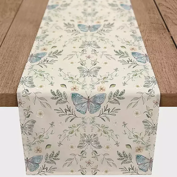Kirklands Home Cream Botanical Butterfly Table Runner, 72 in. Ivory New