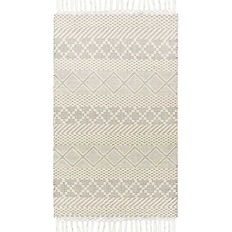 Kirklands Home Cream Diamond Tassel Wool Area Rug, 5x7 Ivory Discount