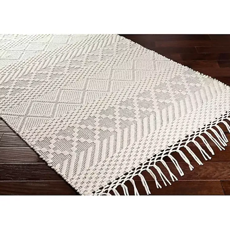 Kirklands Home Cream Diamond Tassel Wool Area Rug, 5x7 Ivory Discount