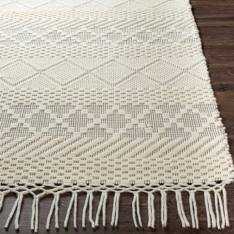Kirklands Home Cream Diamond Tassel Wool Area Rug, 5x7 Ivory Discount