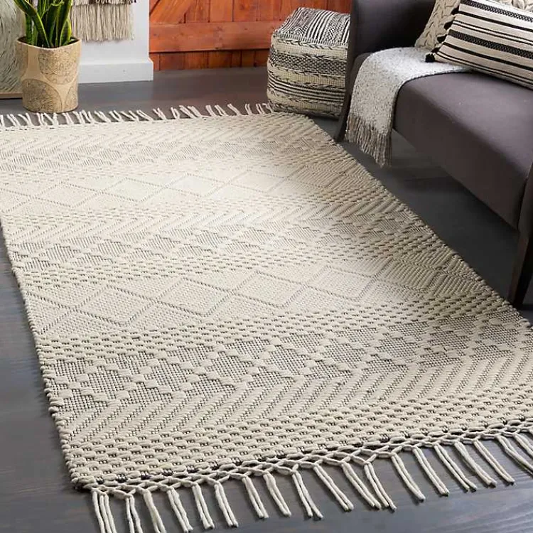 Kirklands Home Cream Diamond Tassel Wool Area Rug, 5x7 Ivory Discount