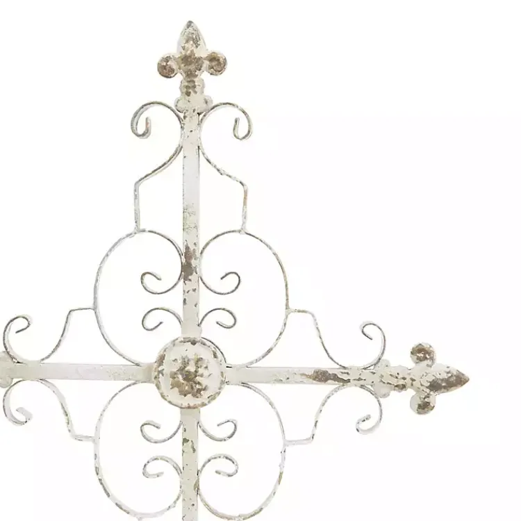 Statues & Figurines>Kirklands Home Cream Metal Ornate Cross Tabletop Sculpture White