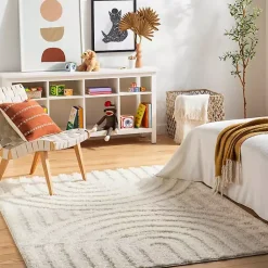 Kirklands Home Cream Modern Curve Area Rug, 6x9 Ivory Best