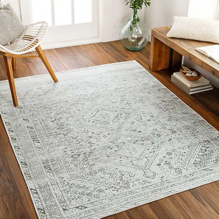 Kirklands Home Cream Traditional Washable Area Rug, 6x9 Ivory Sale