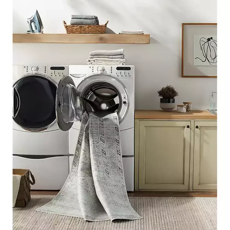 Kirklands Home Cream Traditional Washable Area Rug, 7x10 Ivory New