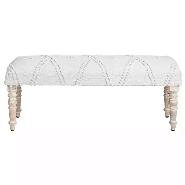 Kirklands Home Cream Upholstered Spindle Leg Bench Ivory Outlet