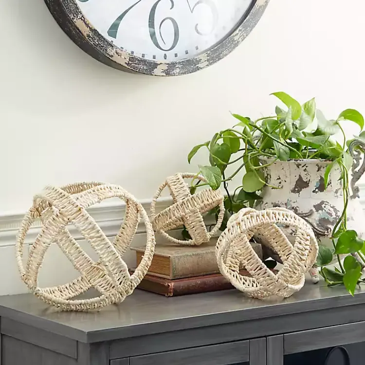 Bowl Filler>Kirklands Home Cream Woven Decorative Orbs, Set of 3 White