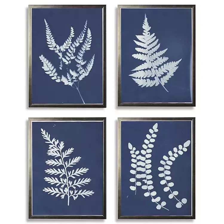 Kirklands Home Cyanotype Ferns Framed Art Prints, Set of 4 New