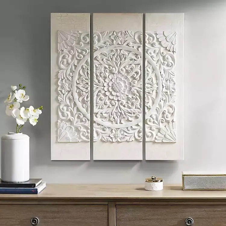 Kirklands Home 3D Embellished Canvas 3-pc. Set Ivory