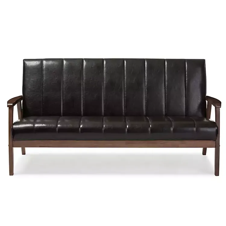 Kirklands Home Dark Faux Leather Channel Sofa, 63 in. Brown Discount