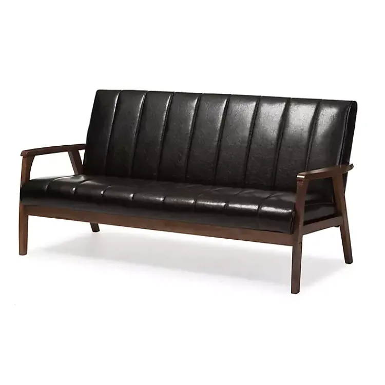 Kirklands Home Dark Faux Leather Channel Sofa, 63 in. Brown Discount