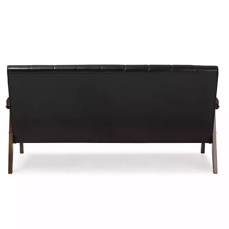 Kirklands Home Dark Faux Leather Channel Sofa, 63 in. Brown Discount
