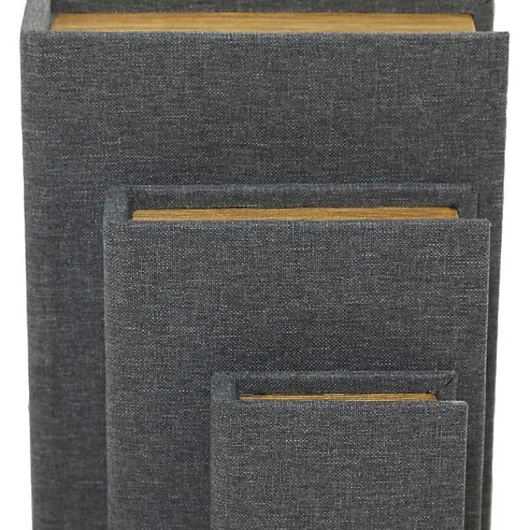 Baskets & Boxes>Kirklands Home Dark Linen Book Boxes, Set of 3 Gray