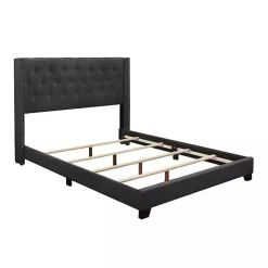 Kirklands Home Dark Upholstered Button Tufted Wing King Bed Gray Sale