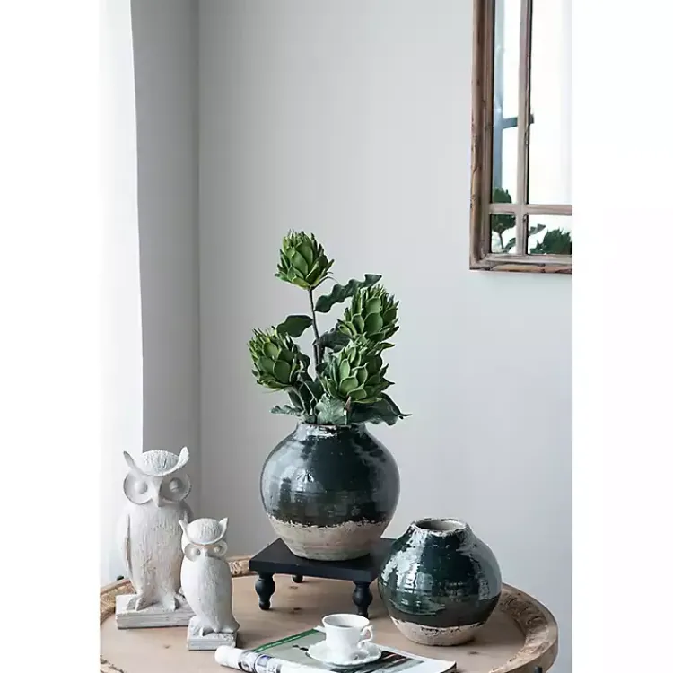 Vases>Kirklands Home Dark Two-Tone Round Vase Green