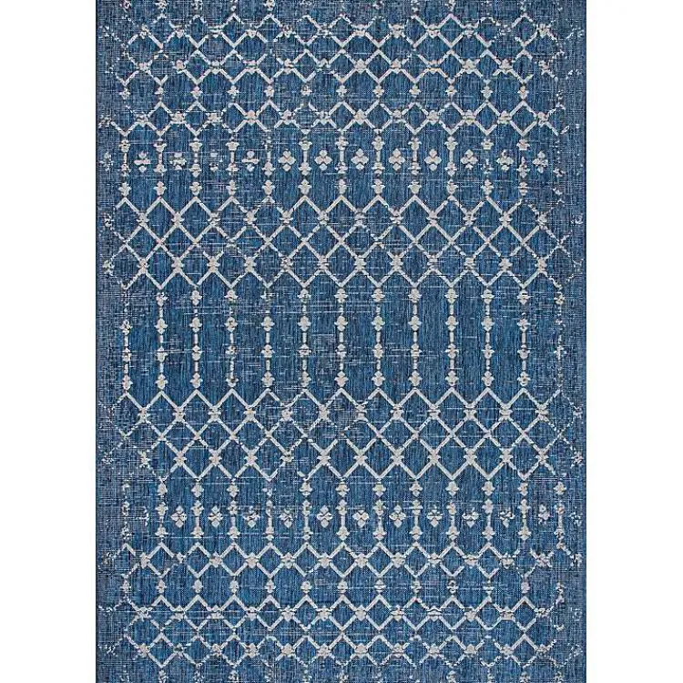 Kirklands Home Davon Blue Moroccan Trellis Outdoor Rug, 5x8 New