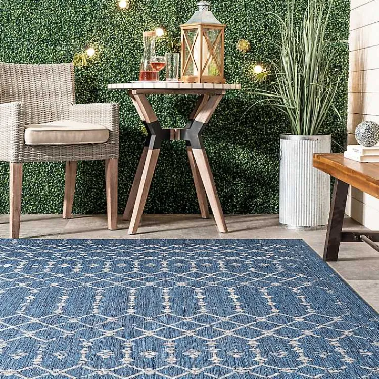 Kirklands Home Davon Blue Moroccan Trellis Outdoor Rug, 5x8 New