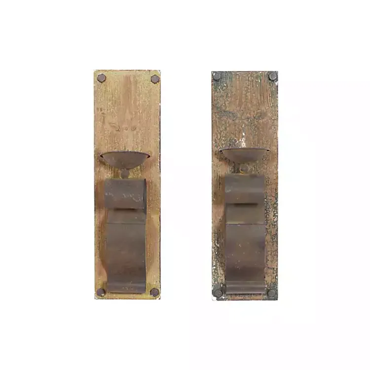 Sconces>Kirklands Home Distressed Brown Wood Wall Sconces, Set of 2