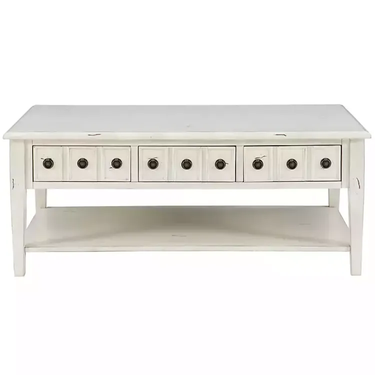 Kirklands Home Distressed Cream Wood 3-Drawer Coffee Table Ivory Sale