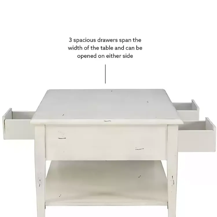 Kirklands Home Distressed Cream Wood 3-Drawer Coffee Table Ivory Sale