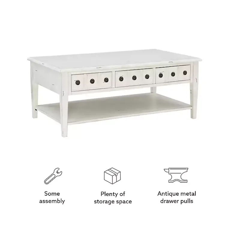 Kirklands Home Distressed Cream Wood 3-Drawer Coffee Table Ivory Sale