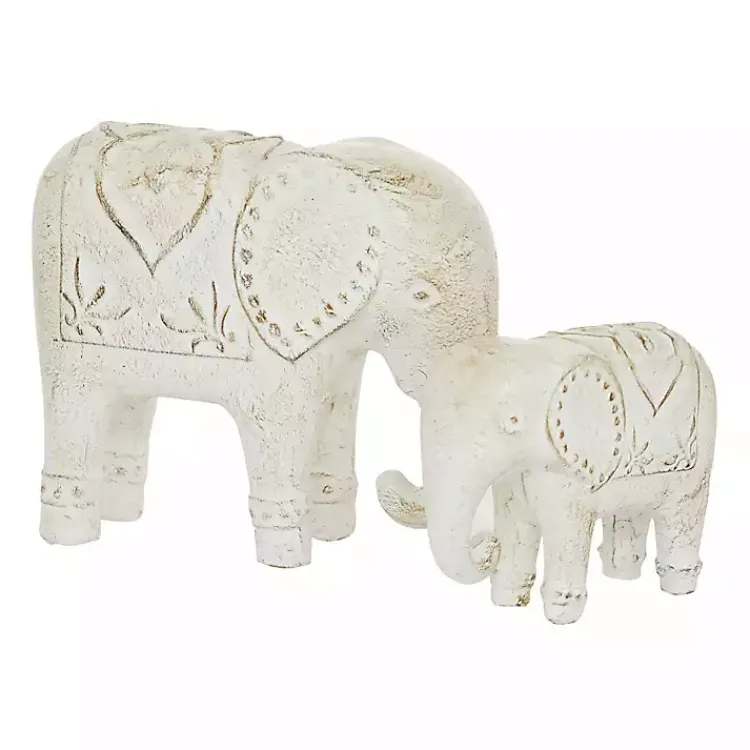 Statues & Figurines>Kirklands Home Distressed Carved Elephant Statues, Set of 2 White