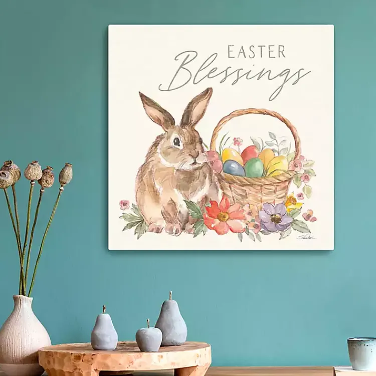 Easter Decorations>Kirklands Home Easter Blessings Bunny and Basket Canvas Art Print