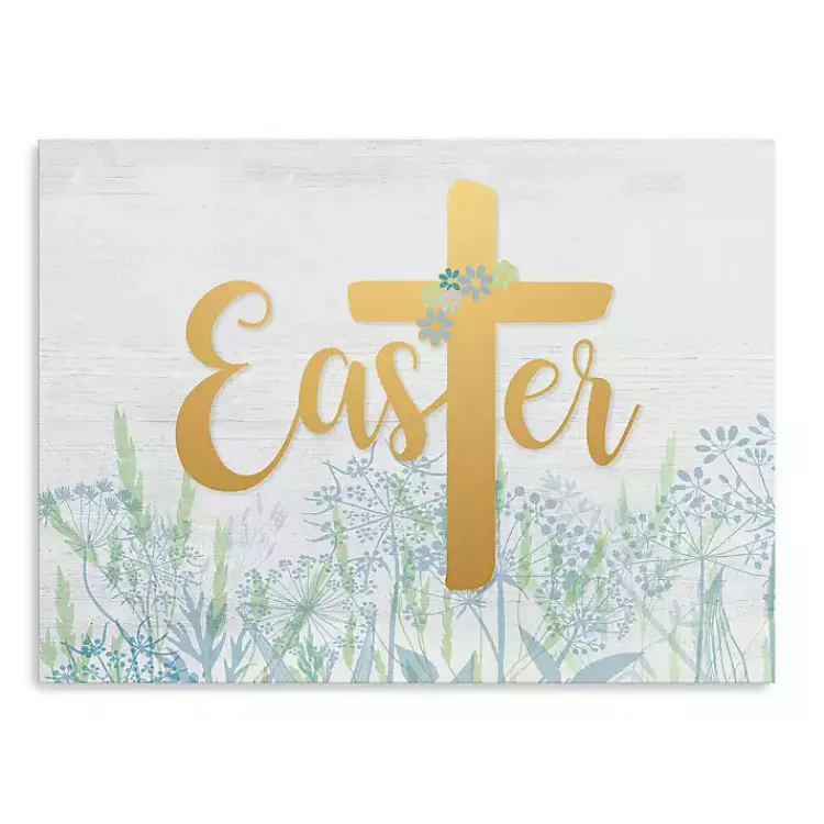 Easter Decorations>Kirklands Home Easter Cross Wildflower Canvas Art Print, 24x32 Blue