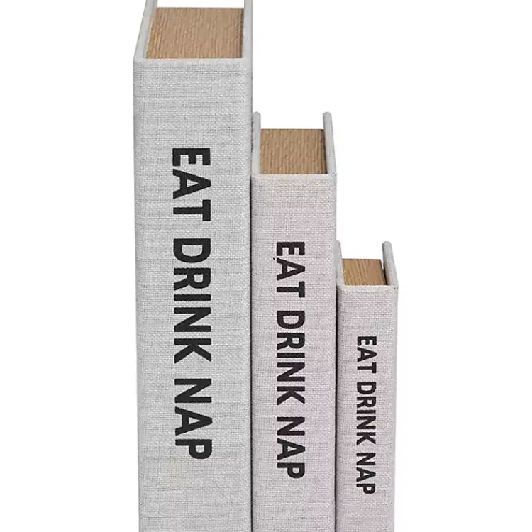 Baskets & Boxes>Kirklands Home Eat, Drink, Nap Linen Book Boxes, Set of 3 Gray