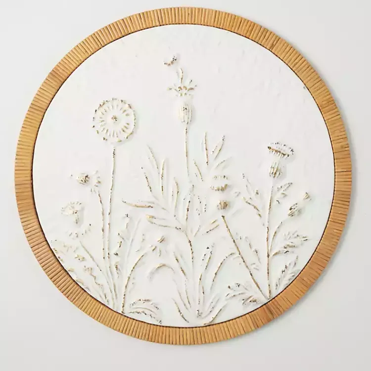 Kirklands Home Embossed Ivory Floral Round Framed Wall Plaque White Hot