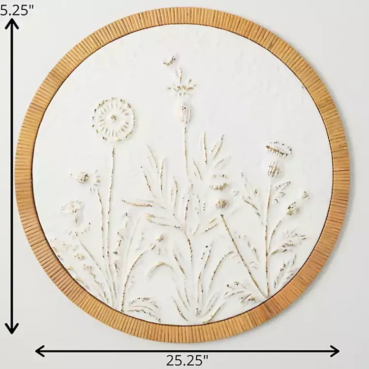 Kirklands Home Embossed Ivory Floral Round Framed Wall Plaque White Hot