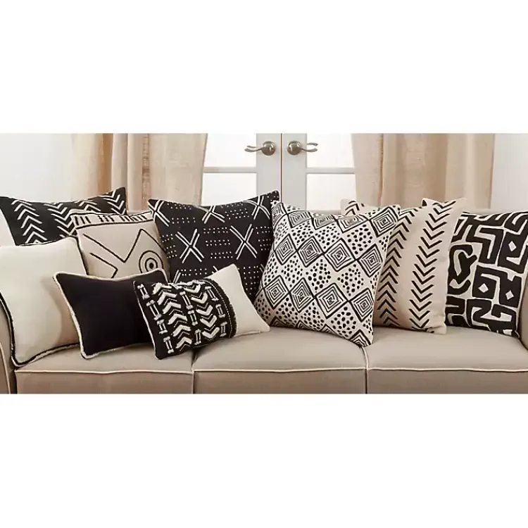 Pillows>Kirklands Home Embroidered Geo Black and White Lumbar Pillow