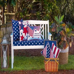 Kirklands Home Embroidered Red and Blue Stars Outdoor Pillow Clearance