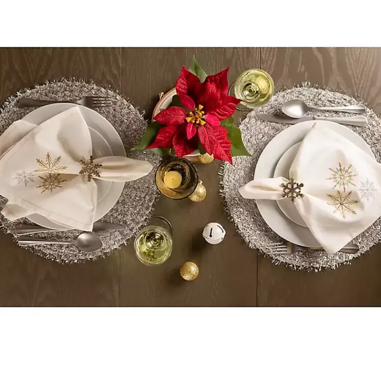 Christmas Dining & Entertaining>Kirklands Home Embroidered Sparkle Snowflakes Napkins, Set of 6