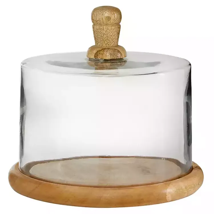 Decorative Accents>Kirklands Home Farmhouse Wood and Glass Cloche, 6 in. Brown